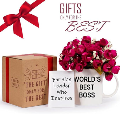 Breezy Valley World's Best Boss Mug - Funny Gifts for Women and Men, Boss Day, Christmas or Birthday Gift for Male or Female, Coffee Mug for Office, 11oz
