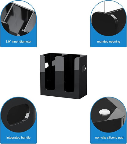 WINFFOR Disposable Cup Organizer Dispenser - 2 Compartments Black Acrylic Cup and Lid Holder with Handles Plastic Cup Dispenser Countertop Paper Cup Holder for Coffee Bar House Party Essentials