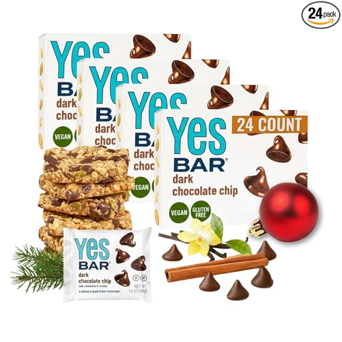 The YES Bar – Dark Chocolate Chip – Plant Based Protein, Decadent Snack Bar – Vegan, Paleo, Gluten Free, Dairy Free, Low Sugar, Healthy Snack, Breakfast, Low Carb, Keto Friendly (24 Count)