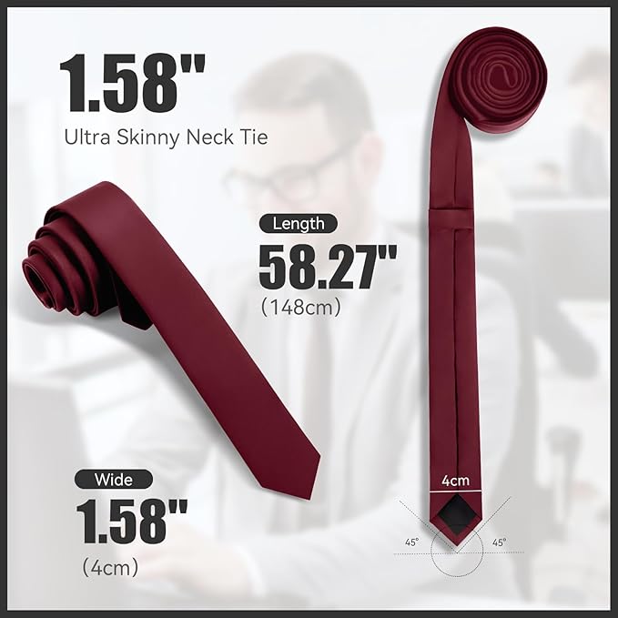 Skinny Ties Black Ties For Men and Women Solid Pure Color 1.58" (4CM) Plain Formal Slim Neckties