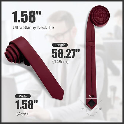 Skinny Ties Black Ties For Men and Women Solid Pure Color 1.58" (4CM) Plain Formal Slim Neckties