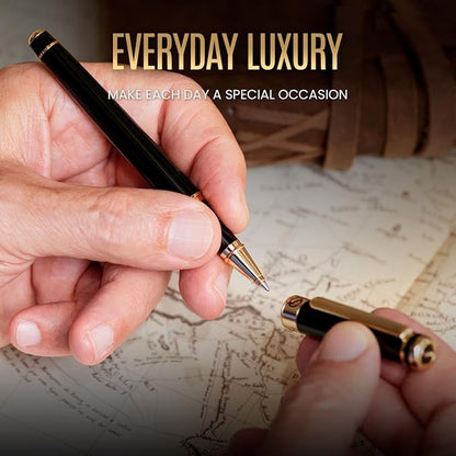 Scriveiner Black Lacquer Rollerball Pen - Stunning Luxury Pen, Real Gold Plating, Schmidt Ink Refill, Best Roller Ball Gift Set for Men & Women, Professional, Executive Office, Nice Pens