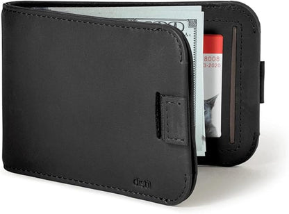 Distil Union Wally Bifold 5.0 Premium RFID Wallet with Titanium Money Clip - Slim Bifold Wallet for Men, Full Grain Leather, Minimalist RFID Card Holder - Holds 14 Cards & 30 Bills - Black