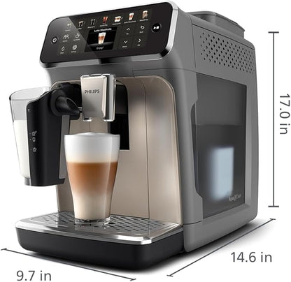 PHILIPS 4400 Series Fully Automatic Espresso Machine, LatteGo Milk System, Integrated Grinder, 12 Hot & Iced Coffee Pre-Sets, Quick Start, SilentBrew, 15-Bar Pressure, Black Chrome (EP4444/90)