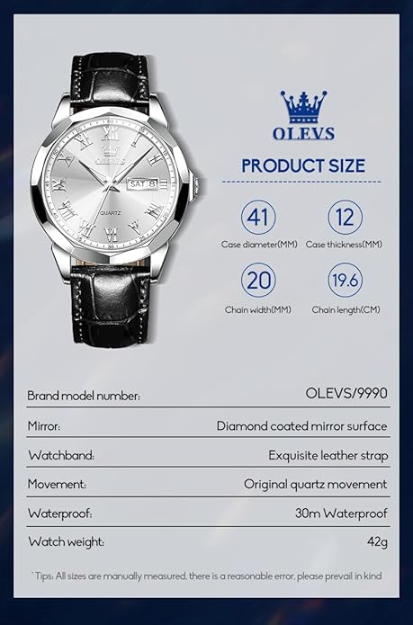 OLEVS Mens Watches Mens Leather Watch Ultra Thin Watches for Men Minimalist Watch with Leather Band Quartz Analog Dress Casual Simple Lightweight relojes para Hombres