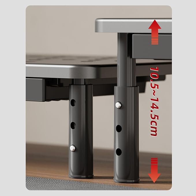 Asixxsix Desk Monitor Stand Riser, 3 Height Adjustable Laptop Riser with Drawer Storage Airflow Vents 44lbs Load Capacity Carbon Steel Tabletop Organizer for Printer Doucement Holder (Black)