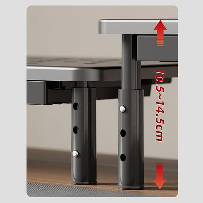 Asixxsix Desk Monitor Stand Riser, 3 Height Adjustable Laptop Riser with Drawer Storage Airflow Vents 44lbs Load Capacity Carbon Steel Tabletop Organizer for Printer Doucement Holder (Black)