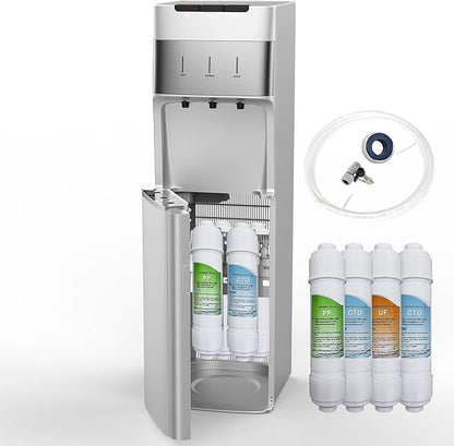 IKT Self Cleaning Bottleless Water Cooler Dispenser with Filters 4 Stage Filtration 3 Temperature Settings Perfect for Home Office Silver