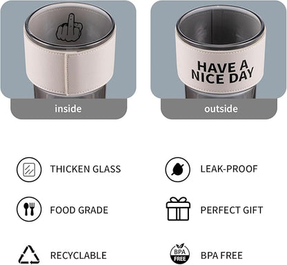 13oz/400ml Christmas Glass Water Tumbler with Straw and Lid Sealed Carry On Thick Wall Iced Coffee Cup Glass Cup for Water, Iced Tea Fruit Juice Etc (Have a nice day)