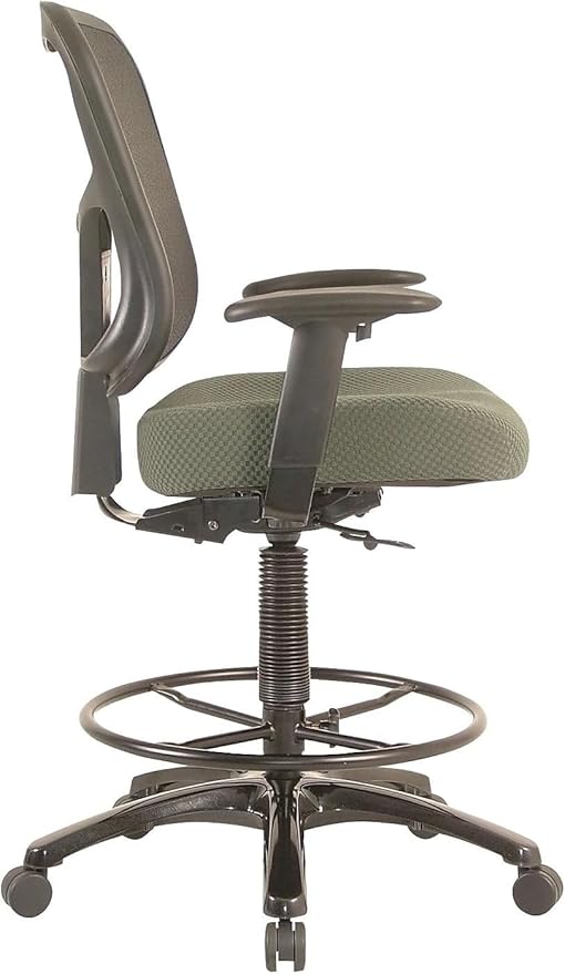 Tempur-Pedic TP8200C Fabric Drafting Stool with Backrest and Footrest with Lumbar Support, with Tempur Material, Cooling Gel Layer, Olive