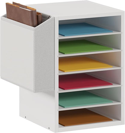 6 Tier Adjustable Countertop Mail Sorter, Mailboxes With Name Slots, Literature Organization Paper Storage Slot, Office Desk File Organizer, Wooden Desktop Mailbox for Classroom, White