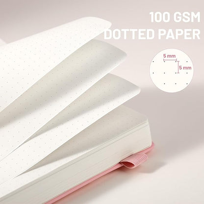 CAGIE Bullet Dotted Journal Notebook 320 Pages 100 GSM Paper Hardcover A5 Dot Grid Notebook Leather Journals for Writing Women Men Work Journaling, Pink