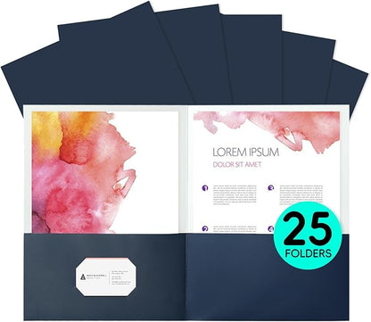 Two Pocket Folders,25 Pack Blue Folders with Pockets Fit Letter Size Paper,Thick Paper File Folder for School Office Business Home,Assorted 6 Colors