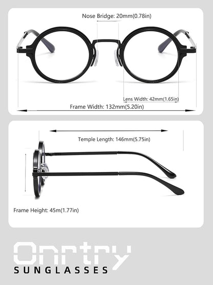 Onrtry Fashion Small Round Blue Light Blocking Glasses for Women Men Metal Frame Eyewear Glasses