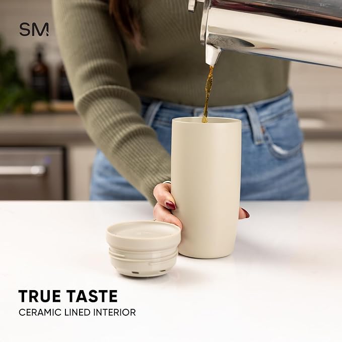 Simple Modern Travel Coffee Mug Tumbler with 360° Lid | Ceramic-Lined Insulated Stainless Steel Cold Brew Iced Coffee Cup | Gifts for Women Men Her Him | Voyager Signature | 12oz | Cream Terrazzo