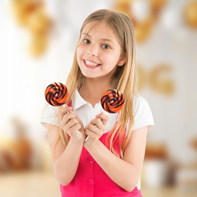 Orange and Black Swirl Lollipops, Pack of 50 Pieces Suckers Individually wrapped, Ideal Lollipops Bulk Supply for Candy Buffets, Vibrant Swirl Suckers for Easy Sharing