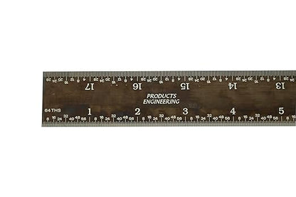 PEC Tools 18" Rigid Machinist Rule, Stainless Steel Ruler with Black Chrome Finish, High-Contrast Easy to Read, 4R Graduaction (1/8", 1/16", 1/32", 1/64"), Made in USA
