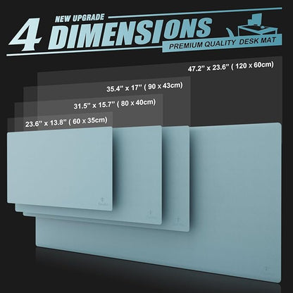 K KNODEL Large Office Leather Desk Mat, Mouse and Keyboard Pad, Computer and Laptop Mat, Desktop Protector and Cover, Writing Pad and Blotter (35.4"x17", Light Blue)