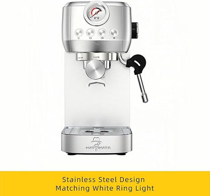 MAttinata CM1663 Espresso Machine, 20 Bar Compact Coffee Maker with Milk Frother Steam Wand for Cappuccino, Latte, Professional Pressure Gauge & 49oz Removable Water Tank for Home，Stainless Steel