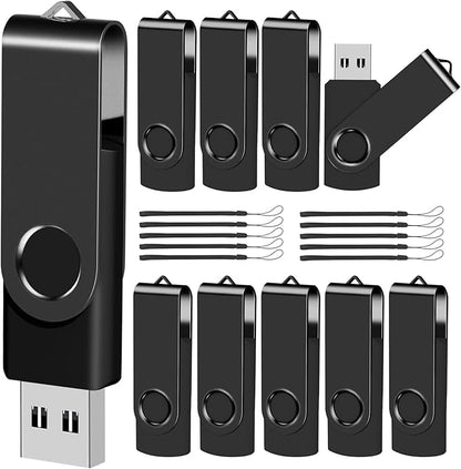 EASTBULL 8GB USB Flash Drive Bulk Thumb Drives 10 Pack with Lanyards USB 2.0 Memory Sticks Zip Drive Pen Drive for Storage and Backup Black 10PCS 8GB