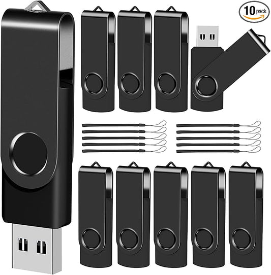 EASTBULL 4GB USB Flash Drive Bulk Thumb Drives 10 Pack with Lanyards USB 2.0 Memory Sticks Zip Drive Pen Drive for Storage and Backup Black 10PCS 4GB
