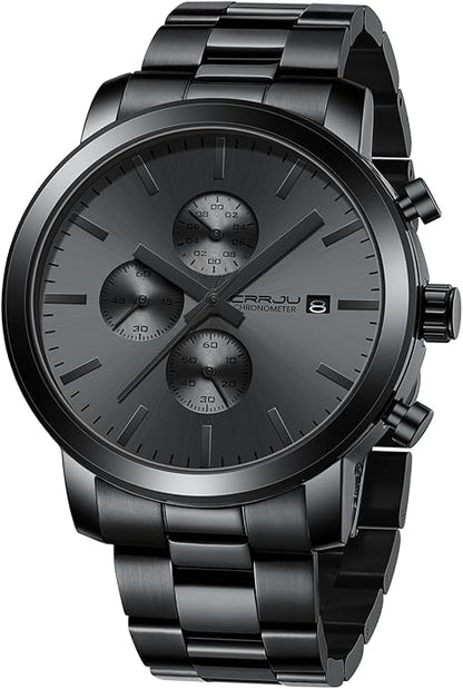 CRRJU Mens Stylish Casual Quartz Watches for Men Luxury Waterproof Calendar Chronograph Japan Movement Wristwatches