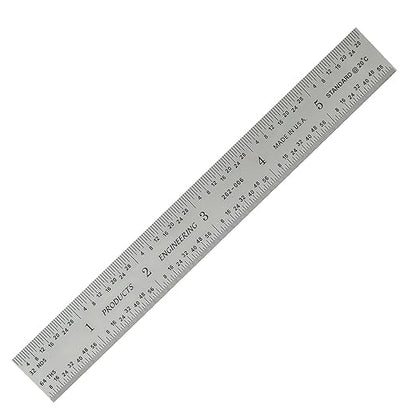 PEC Tools 6"/150mm Rigid Metal Ruler (2 Pack), English & Metric Graduation (1/32", 1/64", 0.5mm, 1.0mm), Fully Hardened and Tempered, Stainless Steel Machinst Rule for Professionals, Made in USA