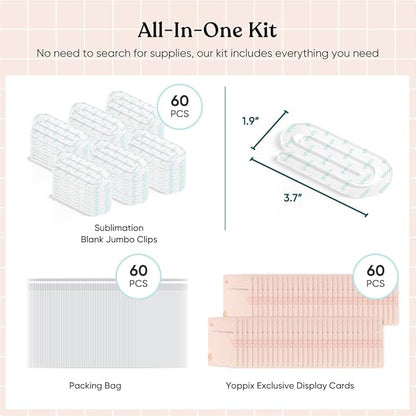 60 Set Sublimation Paper Clips Blanks Bulk, Jumbo Sublimation Acrylic Paperclip Bookmark Clips with 60Pcs Back Card for Heat Transfer DIY Crafts, Office School Supplies, Back to School Gifts