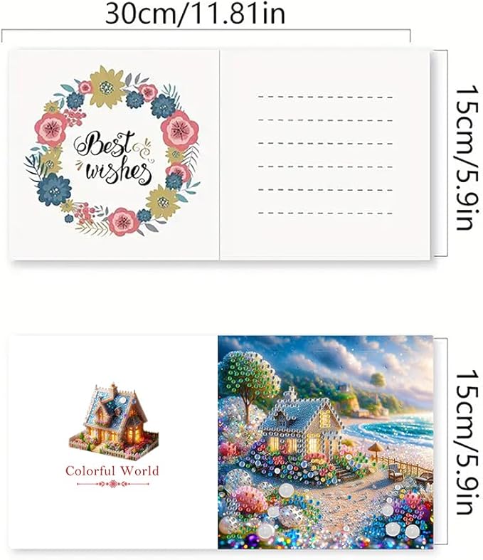 12pcs Diamond Art Painting Postcards with Envelope, House Pattern Daily DIY Handmade Greeting Cards Wishing Cards for Special Occasion Festival Craft Gift