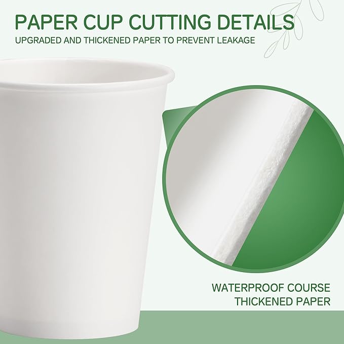 12 oz Coffee Cups with Lids and Sleeves 100 Pack, White Leak-Proof Disposable Coffee Cups for Hot/Cold Beverages, Party Supplies, To-Go Paper Cups for Coffee, Tea, Office, Picnic