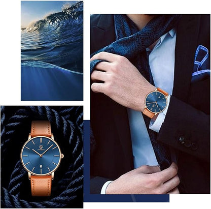 BEN NEVIS Watch, Mens Watch, Minimalist Fashion Simple Wrist Watch Analog Date with Leather Strap