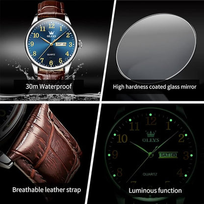 OLEVS Watch Men Mens Watches Watches for Men Leather Band Classic Brown Leather Watch Men, Analog Watch Men, Black Mens Leather Watch, Dress Waterproof Large Face Mens Watch,Relojes para Hombres Watch