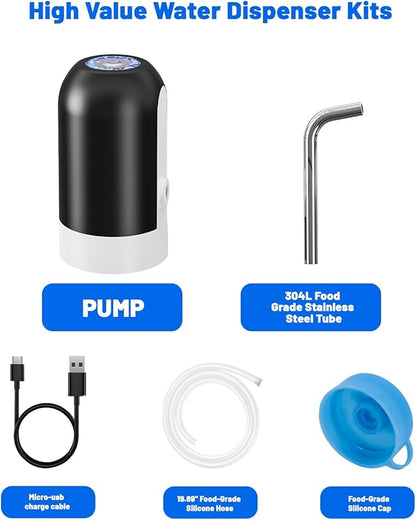 Myvision Water Dispenser for 5 Gallon Bottle, Portable USB Charging Electric Water Pump, Drinking Water Jug Pump for Home, Kitchen, Living Room, Office, Camping, Universal for 3-5 Gallon (Black)