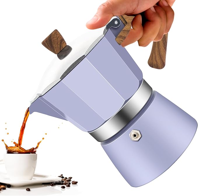 6 Cup Aluminum Moka Pot Classic Stovetop Espresso Coffee Maker 300ml 10oz Coffeemaker Percolator Mocha Pot Greca Coffee Maker Cafe Makers for Italian and Cuban Café Brewing Purple