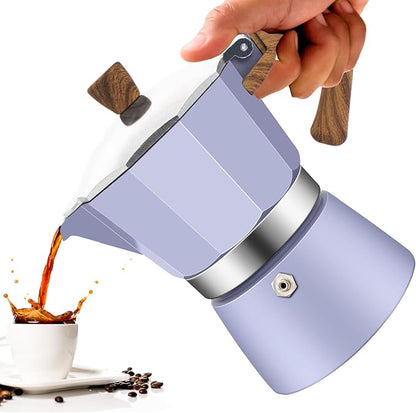 6 Cup Aluminum Moka Pot Classic Stovetop Espresso Coffee Maker 300ml 10oz Coffeemaker Percolator Mocha Pot Greca Coffee Maker Cafe Makers for Italian and Cuban Café Brewing Purple