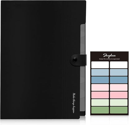 SKYDUE 8 Pockets Expanding File Folders, Accordion Folders, Portable Paper Bill Receipt Organizer, Letter Size, Home College School Office Supplies, Black