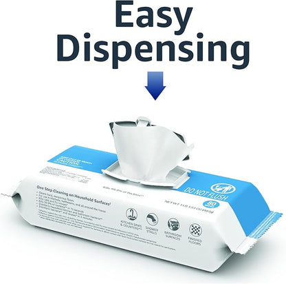 Amazon Basics Disinfecting Wipes, Lemon & Fresh Air Scent, Sanitizes/Cleans/Disinfects/Deodorizes, 320 Count (4 Packs of 80)