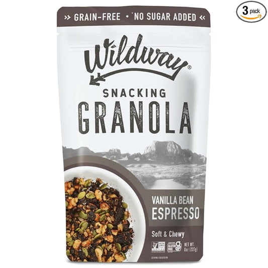 Wildway Keto Granola | Vanilla Bean Espresso | Grain-Free, Certified Gluten-Free Cereal | Vegan, Low Carb | No Sugar Added | Paleo-Friendly | Non-GMO Fruit & Nut Clusters | Nutrient-Rich | 8oz, 3 Pack