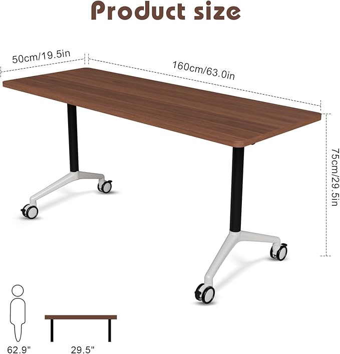 Conference Room Table with Flip-Top Design for Dynamic Meetings, Business Table Computer Desk with Heavy-Duty Frame,Foldable Seminar Meeting Tables for Home Office (6, A, 61IN)