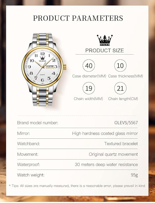 OLEVS Mens Watch Stainless Steel Analog Quartz Watches for Men Day Date Easy Read Diamond Waterproof Dress Luxury Classic Casual Big Face Blue/Black/Gold/Silver Roman Arabic Numerals Men's Wrist Watch