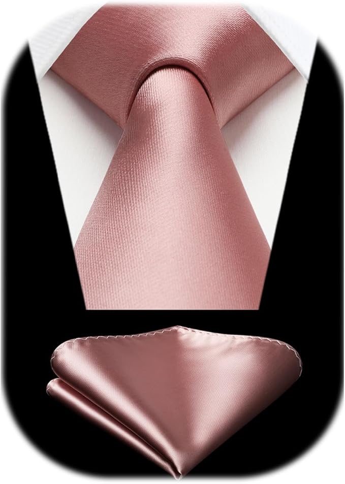 HISDERN Mens Solid Color Ties Formal Satin Necktie and Pocket Square Set Classic Wedding Business Tie & Handkerchief