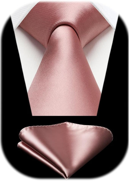 HISDERN Mens Solid Color Ties Formal Satin Necktie and Pocket Square Set Classic Wedding Business Tie & Handkerchief