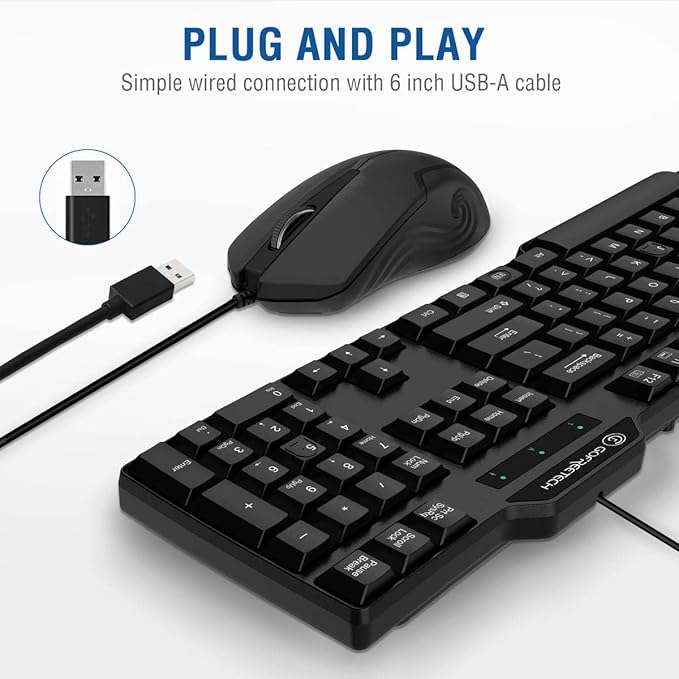 Wired Keyboard and Mouse Combo, Gofreetech Full-Size Keyboard and Mouse Combo with Optical Wired Mouse, USB Plug-and-Play, Compatible with Windows Mac OS Laptop/Desktop/PC