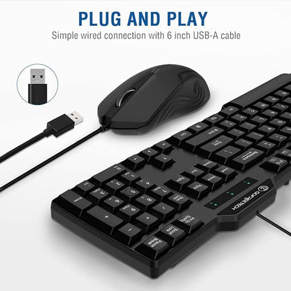 Wired Keyboard and Mouse Combo, Gofreetech Full-Size Keyboard and Mouse Combo with Optical Wired Mouse, USB Plug-and-Play, Compatible with Windows Mac OS Laptop/Desktop/PC