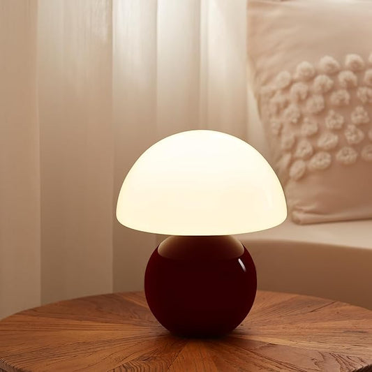 Mushroom Lamp Table Lamp for Bedroom,Desk Bedside Small Lamps for Living Room Night Stands,Mushroom Decor Cute Mini Modern Mid Century Lamps,Unique Aesthetic Home Decor(Christmas Red)