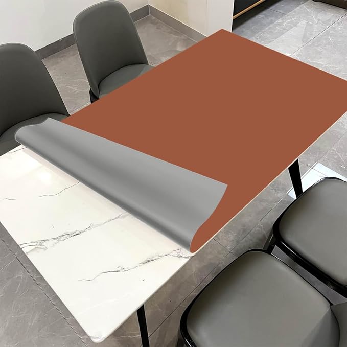 Leather Table Cover,1.8mm Thick,35.4x70.9 Inch Table Protector,Table Protector for Dining Room Table,Dining Table Cover,Table Cover Protector,Kitchen Table Cover(Brown+Gray,35.4x70.9)