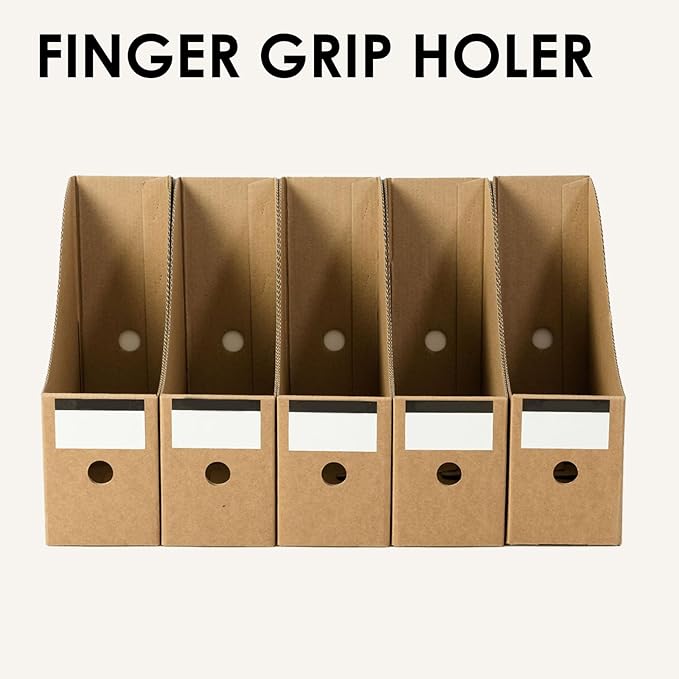24 Pcs Cardboard Magazine File Holders, Magazine Book Bin Box With Label Stickers, Brown Bulk Kraft Magazines Organizer for Home Office, File Storage Boxes for Desk Shelves