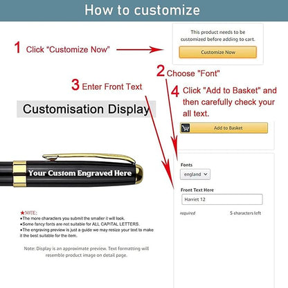 Ancolo Personalized Business Pens - Black Ink with 10 Extras Refills 5 Gift Boxed - Custom with Your Name or Message, Perfect for Students/Teacher/Manager/Lawyer/Professor 5PCS/Pack