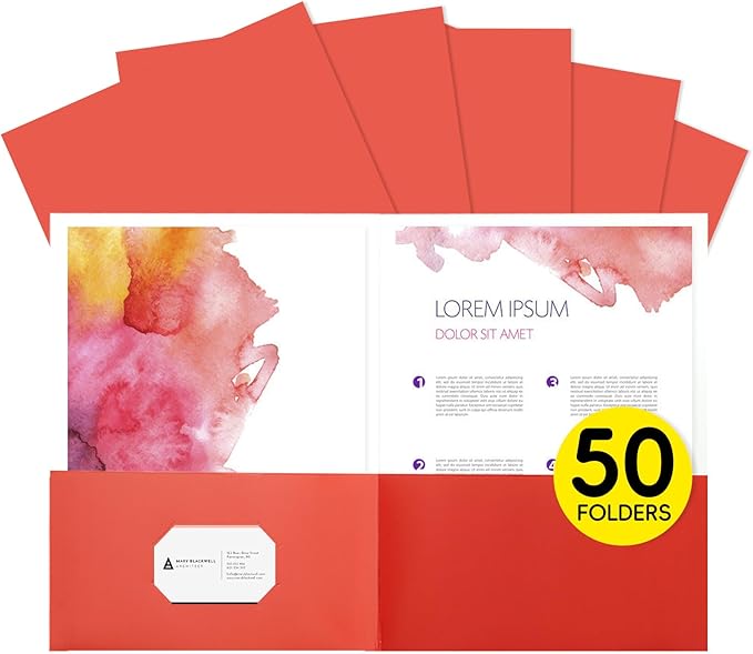50pcs Red Folders with Two-Pockets Fit Letter Size Paper,Paper File Designed for Office,Home and Classroom Use