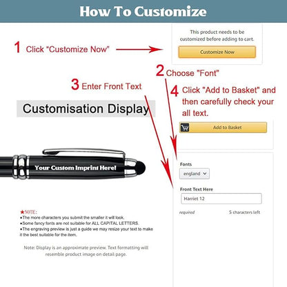 Ancolo Personalized Business Pens -Custom Advertising Message - Engraved Team Name, Phone Number, Slogan Perfect for Bank, Office, Hotel Lobbies - 10 Pens/Box